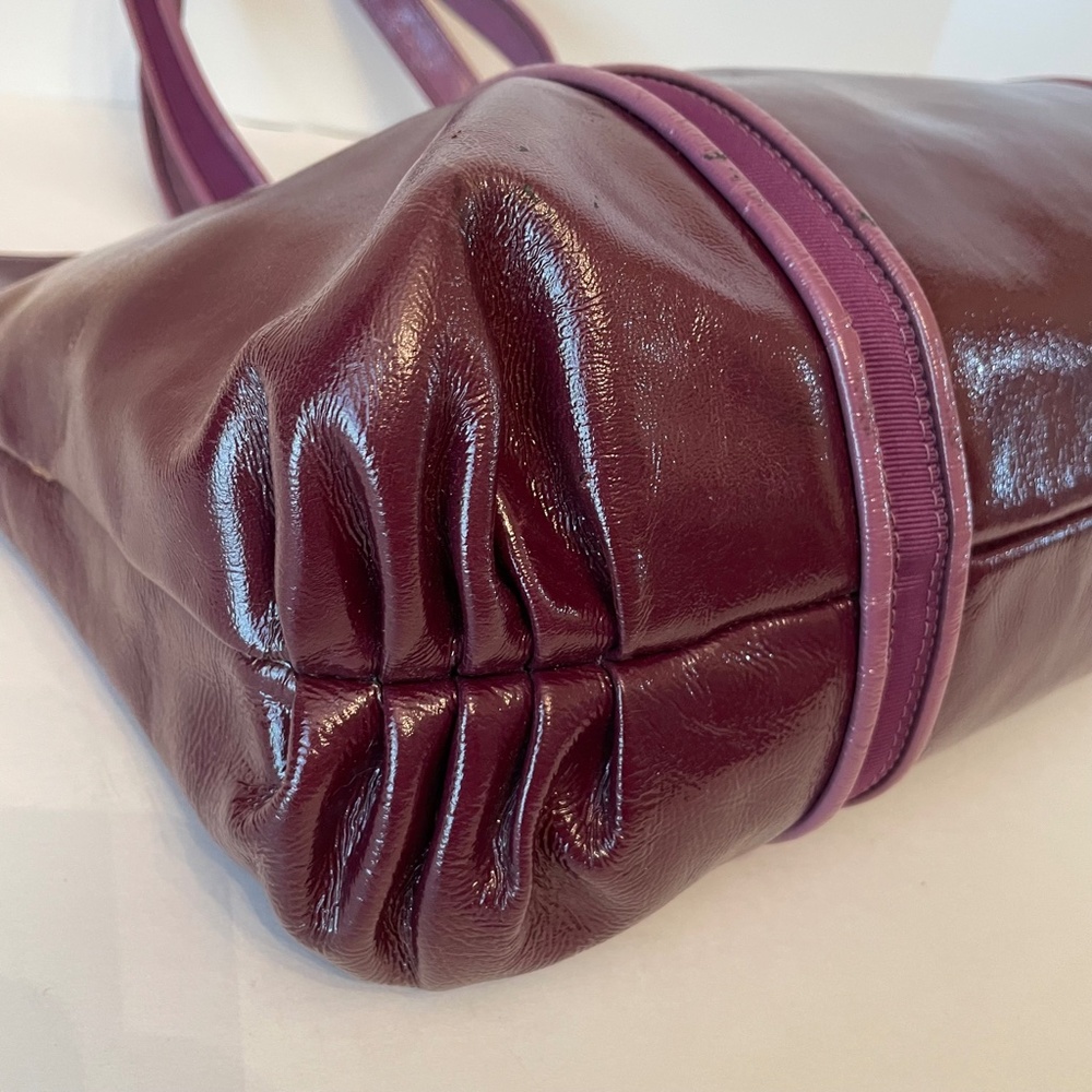 Coach Poppy Patent Leather Op Art Glam Tote Purple/Burgundy Hand Bag - Picture 10 of 16
